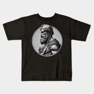 Ancient Warrior In Circular Frame - Greek Statue Style Kids T-Shirt